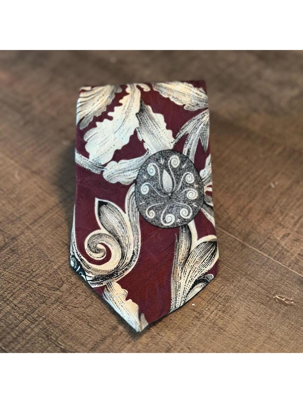 Cellini Collection Vintage Paisley Silk Tie Elegant Burgundy Floral Men's